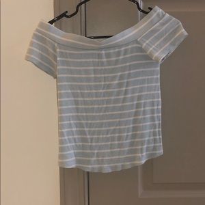 Baby Blue and White Off-Shoulder Top